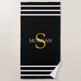 Monogramm/Weißer Name, weiße Streifen, schwarz Strandtuch