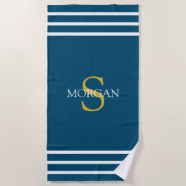 Monogramm/Weißer Name Weißer Streifen, Ozeanblau Strandtuch