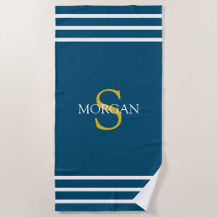 Monogramm/Weißer Name Weißer Streifen, Ozeanblau Strandtuch