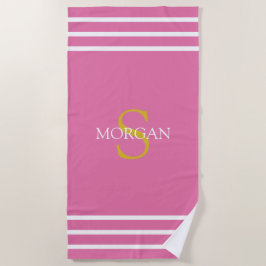Monogramm/Weißer Name Weißer Streifen, rosa Strandtuch