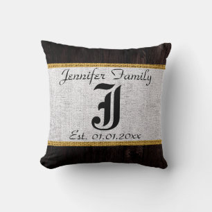 Monogramm weißer Rustikaler Burlap-Leinenschaum Kissen