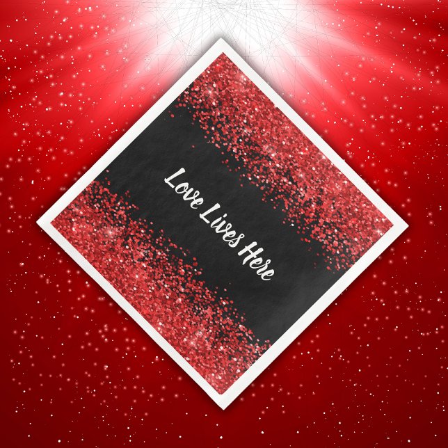 Monogramm - Weißer Text auf schwarz mit rotem Glit Serviette (Von Creator hochgeladen)