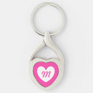 Monogramm weißes Herz auf Fuchsienrosa Schlüsselanhänger