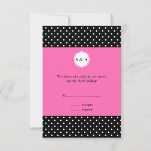 Monogramm weißes Schwarz, Hot Pink Polka Dot UAWG RSVP Karte