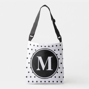 Monogramm-weißes schwarzes Tupfen-Zitat Tragetaschen Mit Langen Trägern