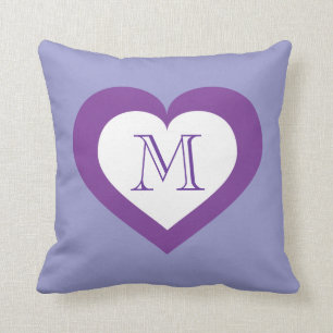 Monogramm, weißes und lila Herz Kissen