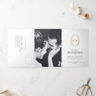 Monogramm Weißgold schwarze Hochzeit Menüoption An Dreifach Gefaltete Einladung