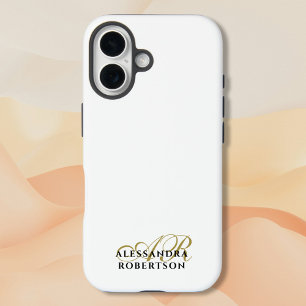 Monogramm Weißgold Schwarzer Name Elegant Minimali iPhone 16 Hülle