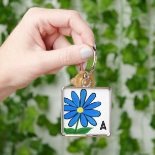 Monogramm Whimsical Blaue Daisy Schlüsselanhänger