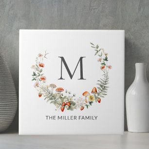 Monogramm Whimsical Watercolor Floral Botanisch  Fliese