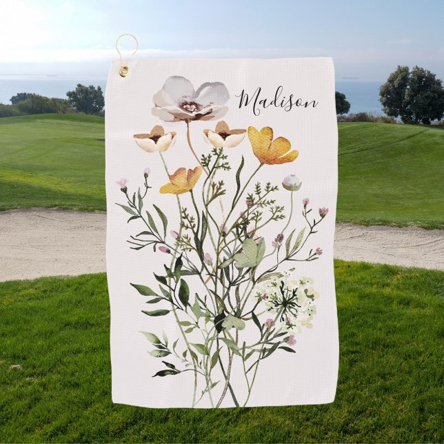 Monogramm Wildblume Bouquet Golfhandtuch (In situ)