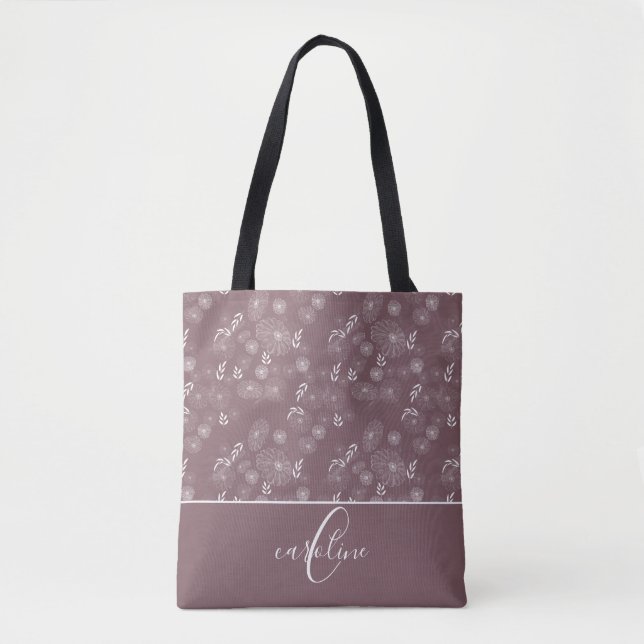 Monogramm Wildblume Doodles Totbeutel Tasche (Vorderseite)