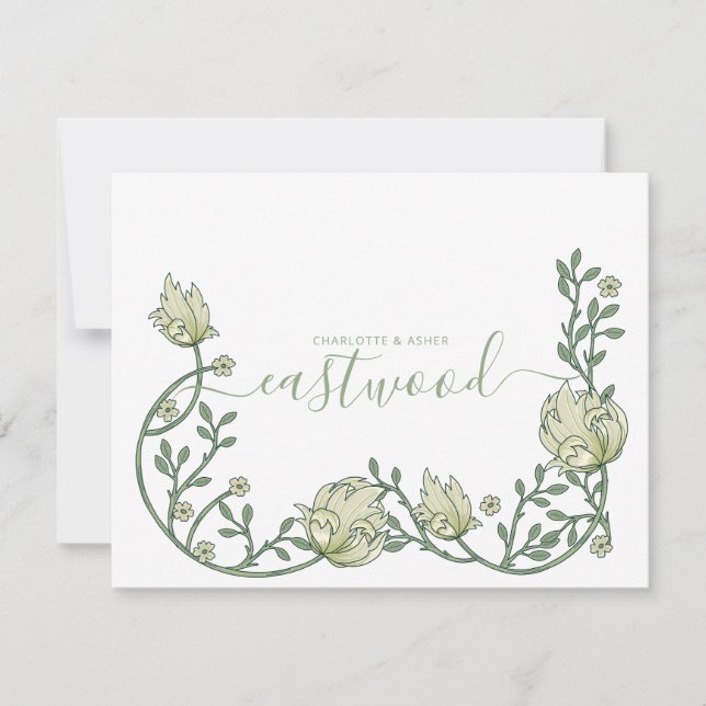 Monogramm-Wildblume für Couponnamen Grüne Blüte Mitteilungskarte (Vorderseite)