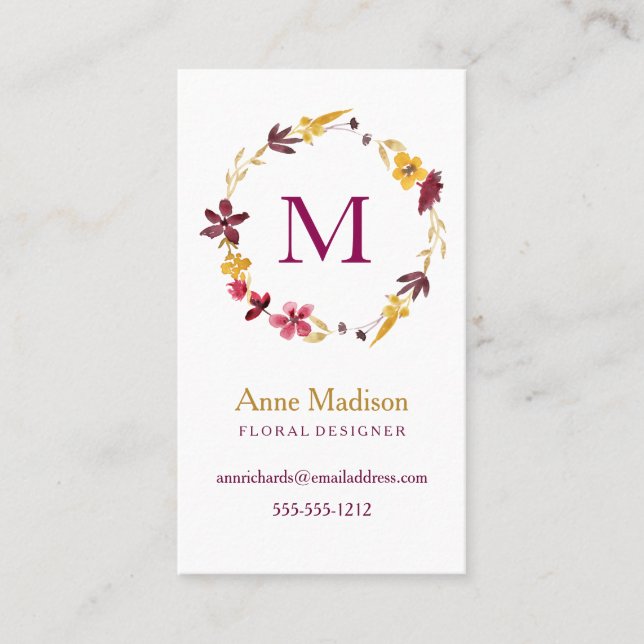 Monogramm-Wildblume Visitenkarte (Vorderseite)