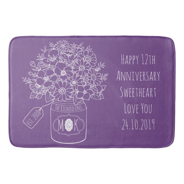 Monogramm-Wildblumen-Blumenstrauß Badematte (Vorderseite)