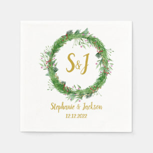 Monogramm   Winterlicher Grünkränze Hochzeit Serviette