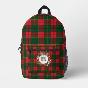 Monogramm Winterurlaub Weihnachten Tartan-Muster Bedruckter Rucksack
