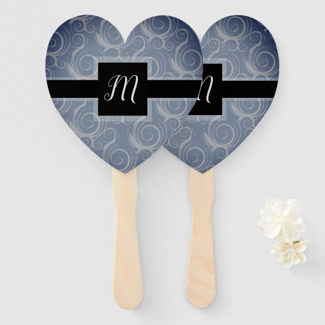 Monogramm-Wirbel-Gastgeschenk Hochzeit Fächer (Vorne und Hinten)