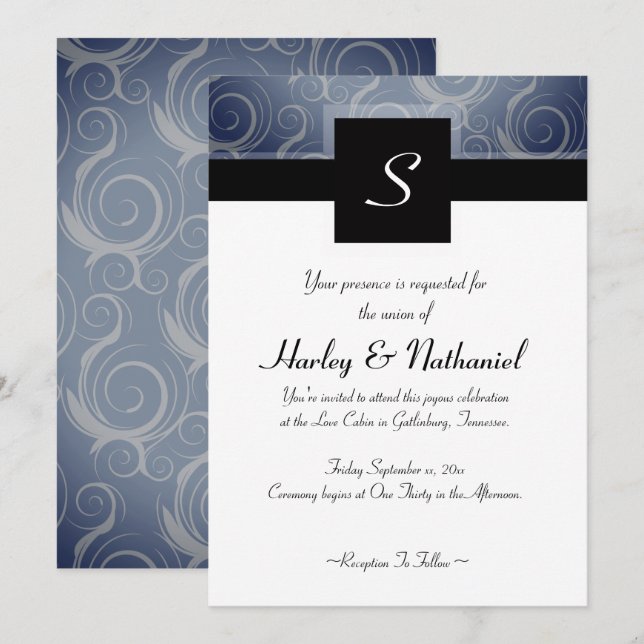 Monogramm-Wirbel Hochzeit Einladung (Vorne/Hinten)