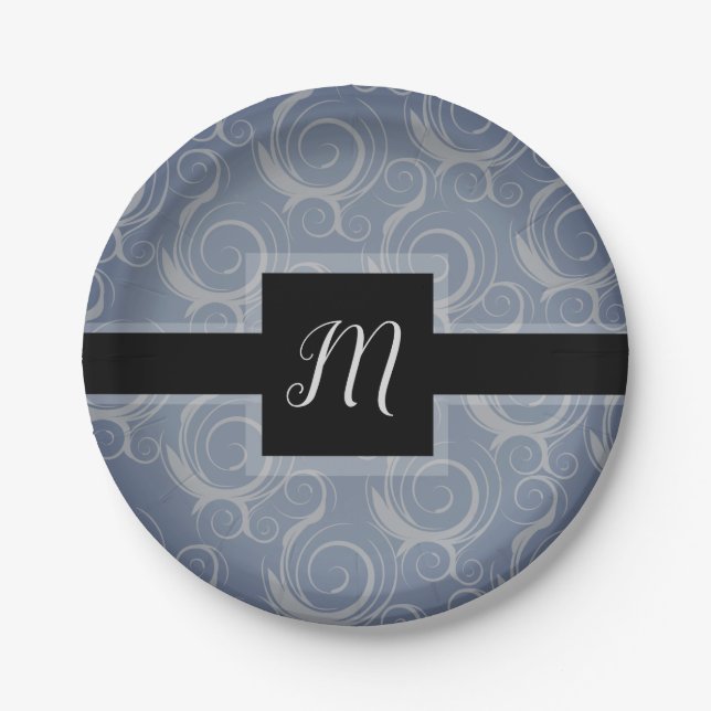 Monogramm-Wirbel Pappteller (Vorderseite)