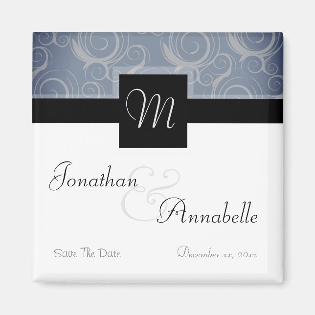 Monogramm-Wirbel Save the Date Magnet (Vorne)