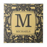 Monogramm Woodland-Feiertage Fliese<br><div class="desc">Monogramm Woodland-Feiertage</div>