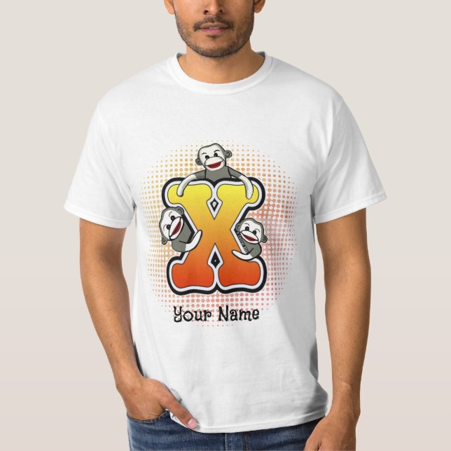 Monogramm X Sock Monkey T-Shirt (Vorderseite)