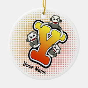 Monogramm Y Sock Monkey Keramik Ornament