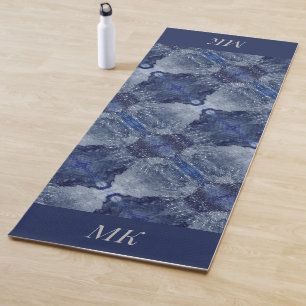 Monogramm Yoga Mat Blauer Fraktal Yogamatte