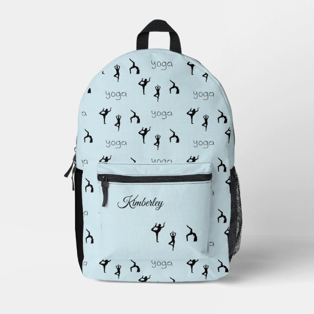 Monogramm Yoga-Posen blau Bedruckter Rucksack (Vorderseite)