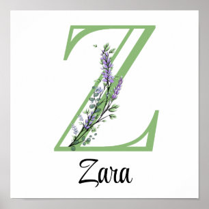 Monogramm Z Lavendel-Eukalyptus-Kinderzimmerplakat Poster
