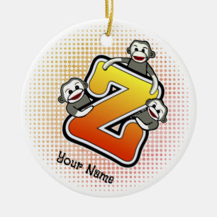 Monogramm Z Sock Monkey Keramik Ornament