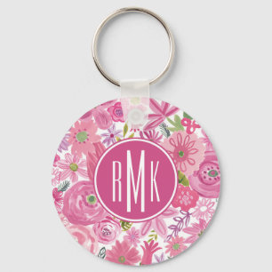 Monogramm   zacke ich Aquarell-Blumenmuster aus Schlüsselanhänger