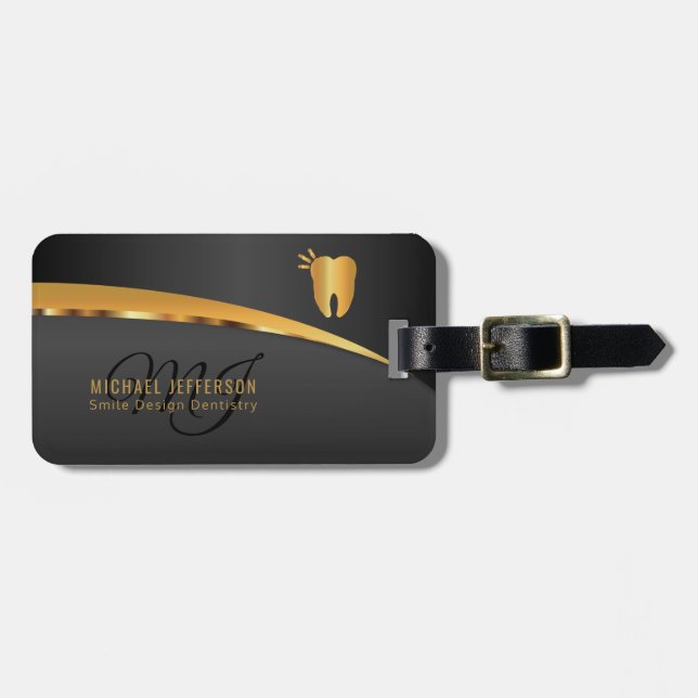 Monogramm zahnmedizinisch - Schwarzes und Gold Gepäckanhänger (Vorderseite horizontal)
