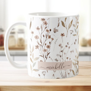 Monogramm zarte braune Wildblumen Blätter Kaffeetasse