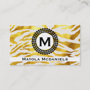 Monogramm   Zebra Print (Gold) Visitenkarte