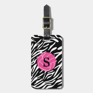 Monogramm Zebra-Streifen Rosa Volleyball-Gepäckanh Gepäckanhänger