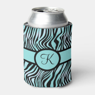 Monogramm Zebramuster Schwarz und Türkis Türkis Dosenkühler