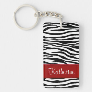 Monogramm Zebrastreifen mit rotem Acryl-Schlüssel Schlüsselanhänger