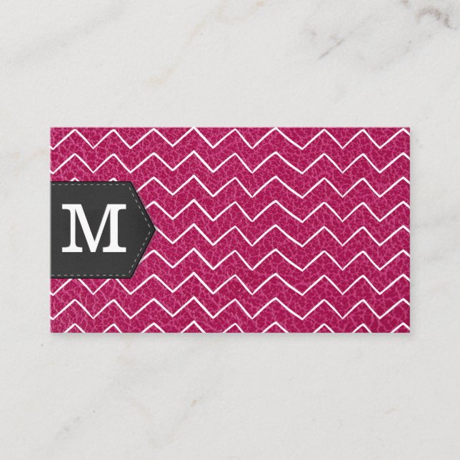 Monogramm | Zick-Zack-Muster | Leder Visitenkarte (Vorderseite)