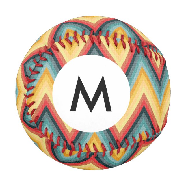 Monogramm Zickzack gestreifter Hintergrund 2 Baseball (Vorderseite Links)