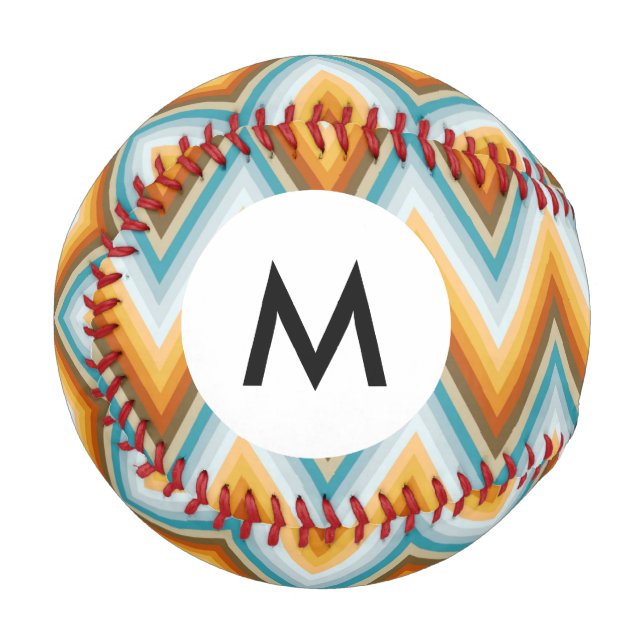 Monogramm Zickzack Hintergrundmuster Baseball (Vorderseite Links)