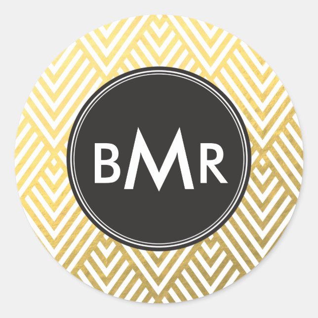 Monogramm Zickzack Raute mit Gold-Imitate-Folie Runder Aufkleber (Vorderseite)