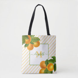 Monogramm Zitrusorangen rustikale Aquarellstreifen Tasche