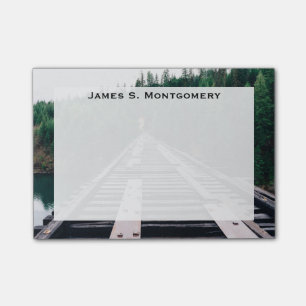 Monogramm-Zug-Bahnstrecke-grünes Holz-Wasser Post-it Klebezettel