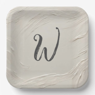 Monogramm zur Abstrakten Elfenbeinstruktur Pappteller
