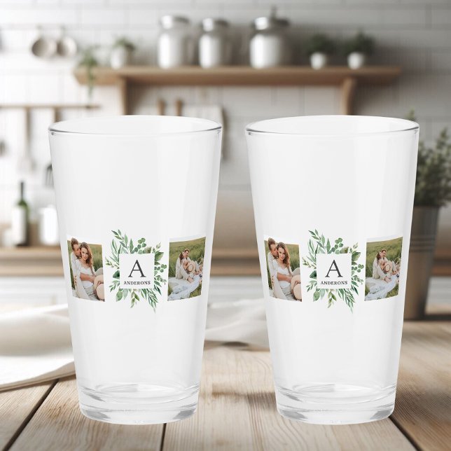 Monogramm Zwei Foto | Personalisierter Grünrahmen Glas (Von Creator hochgeladen)