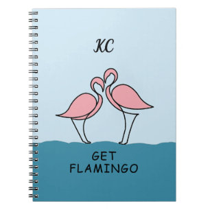 Monogramm Zwei rosa Flamingos auf dem Wasser Zitat Notizblock