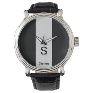 Monogramm Zweifarbig Modern Schwarz und Hellgrau Armbanduhr