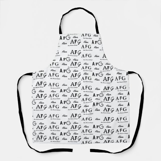 Monogrammapron mit schwarzem Namen und anfängliche Schürze (Vorderseite)